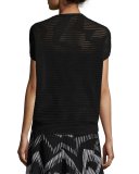 Short Dolman-Sleeve Ribbed Top, Black