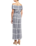 Cropped Plaid Wide-Leg Pants, Chambray