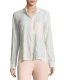 Stripe-Print Lounge Shirt, Pina Colada