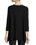 Bristol V-Neck 3/4-Sleeve Sweater, Caviar/Silver