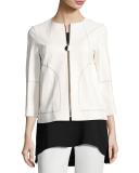 Levine Topstitched Zip-Front Lambskin Leather Jacket, White