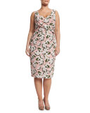 Depliant Sleeveless Flower-Print Sheath Dress, Plus Size