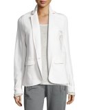 City Cotton Contrast Collar Blazer, White/Pink