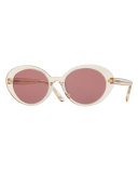 Parquet Monochromatic Oval Sunglasses, Yellow/Pink