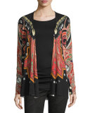 Stud-Print Wrap Cardigan, Red/Black