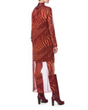 Long-Sleeve Zebra-Print Tunic Dress, Mangosteen