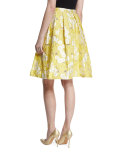 Floral Jacquard Pleated Skirt, Yellow