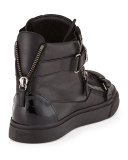 Men's Leather High-Top Sneaker, Black