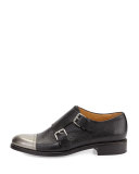 Mr. Colin Double-Monk Cap-Toe Loafer, Tumbled Black