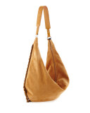 Sling 15 Fringe-Trim Suede Hobo Bag, Sand