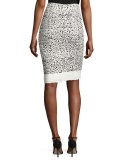 Splatter-Print Pencil Skirt, White/Black