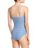Riviera Striped One-Piece Swimsuit, French Blue Marble