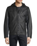 Mixed Media Hooded Leather Jacket, Black