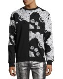 Baroque-Print Paneled Clean Crewneck Sweatshirt 02, Black