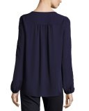 Franca Long-Sleeve Beaded Silk Blouse, Deep Amethyst
