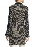Floral Silk Shirt Coat, Black/Multi