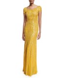Cap-Sleeve Embellished Gown, Lunar