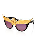 Plated Eaglet Cat-Eye Sunglasses, Black