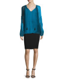 Jasper Fluid Crepe Pencil Skirt, Black