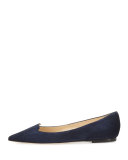 Attila Suede Pointed-Toe Flat, Navy