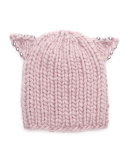 Felix Knit Beanie Hat w/ Beaded Cat Ears, Rose