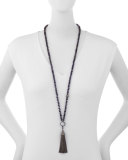 Beaded Iolite & Diamond Tassel Pendant Necklace