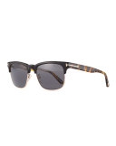 Shiny Metal Half-Rim Polarized Sunglasses, Black/Smoke