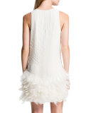 Hattie Feather-Hem Dress, Porcelain