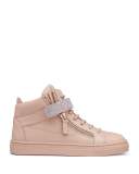 Leather Crystal-Strap High-Top Sneaker, Pink, Youth