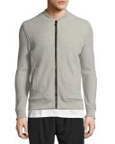 Thermal Waffle-Knit Bomber Jacket, Medium Gray
