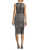 Sleeveless Sequined Cocktail Dress, Silver