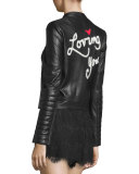 Gamma Loving You Embroidered Leather Biker Jacket