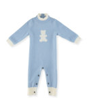 Cashmere Mock-Neck Teddy Coverall, Blue/Ivory, Size 3-12 Months