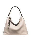 Skorpios Woven-Trim Hobo Bag, Vanilla