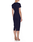 Short-Sleeve Cutout Midi Dress, Navy