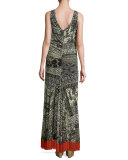 Sleeveless Lace-Print Maxi Dress, Black Pattern