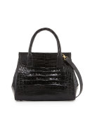 Loop Crocodile Small Satchel Bag, Black Shiny