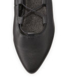 Loop Pointed-Toe Lace-Up Flat, Black
