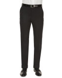 Flat-Front Wool Trousers, Black