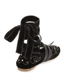 Velvet Ankle-Wrap Ballerina Flat, Nero