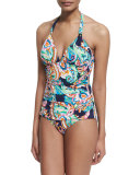 Printed Halter One-Piece Swimsuit
