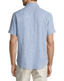 Textured Short-Sleeve Shirt, Blue