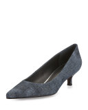 Poco Denim Kitten-Heel Pump, Navy