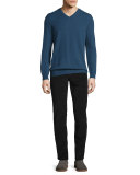 Cashmere Long-Sleeve V-Neck Sweater, Heather Militia