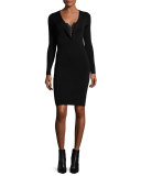 Long-Sleeve Corset V-Neck Sheath Dress