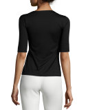 Square-Neck Half-Sleeve Jersey Top, Black