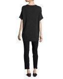 Ribbed-Knit V-Neck Tunic Sweater, Heather Carbon