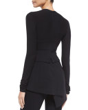 Long-Sleeve Combo Peplum Top, Black