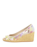 Coraa Snake-Print Espadrille Wedge Sandal, Peach