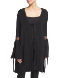 Fluted-Sleeve Tie-Front Jacket, Black